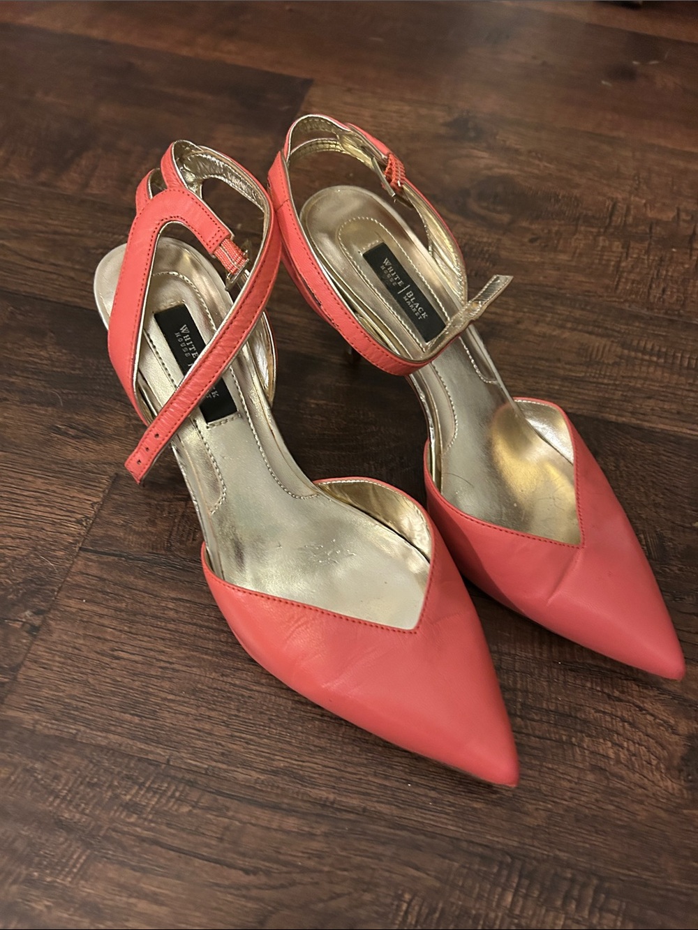 White House Black Market Coral Pointed-Toe Ankle-Strap Heels